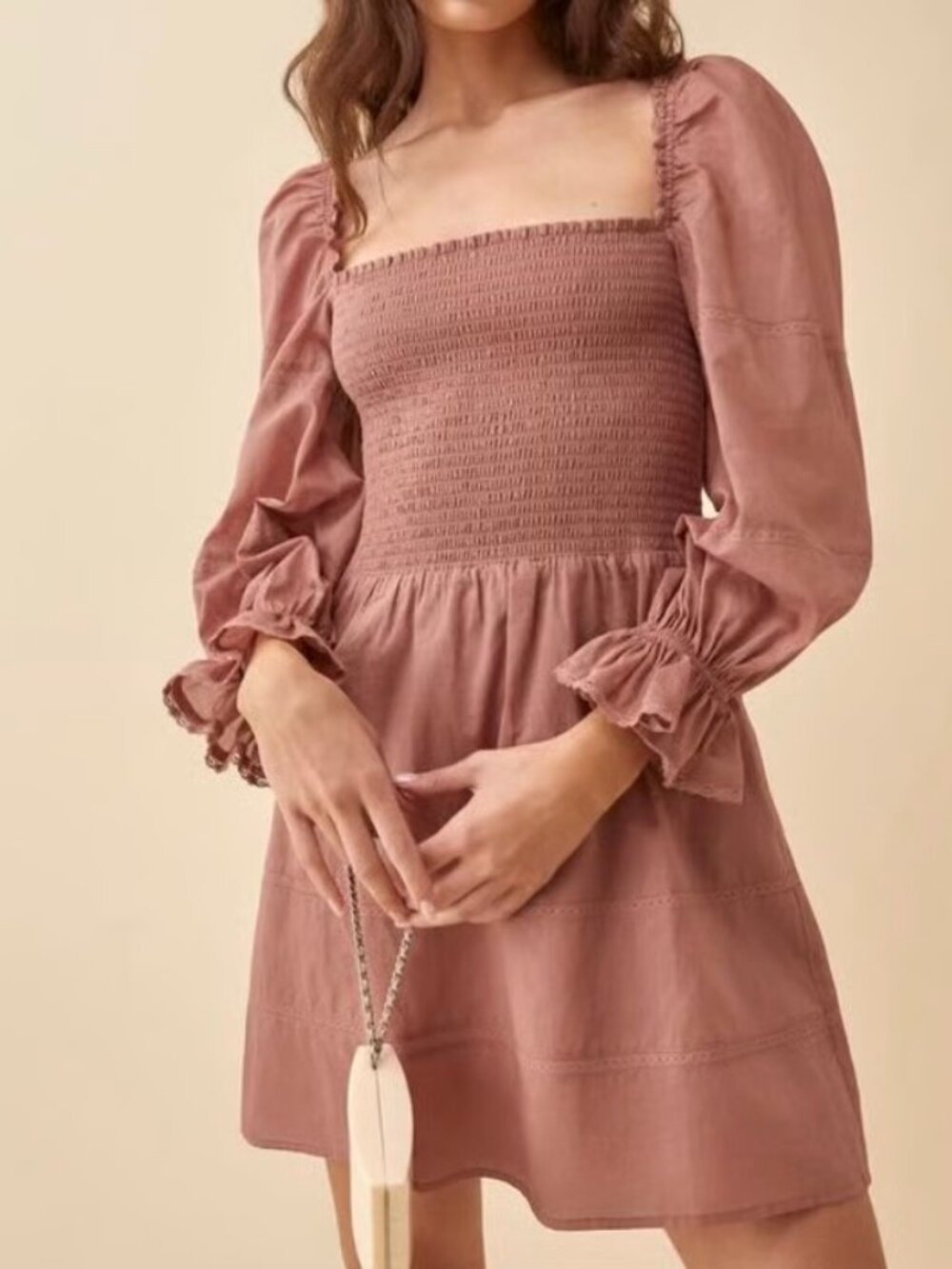 Reformation Dunes Mauve Pink Ruched Long Sleeve Mini Dress US 2